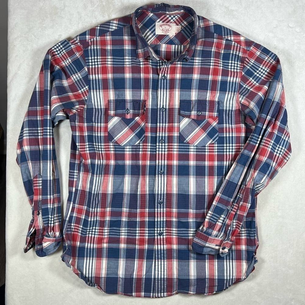 Men's Brooks Brothers Large Extra Slim Red and Blue Plaid Shirt